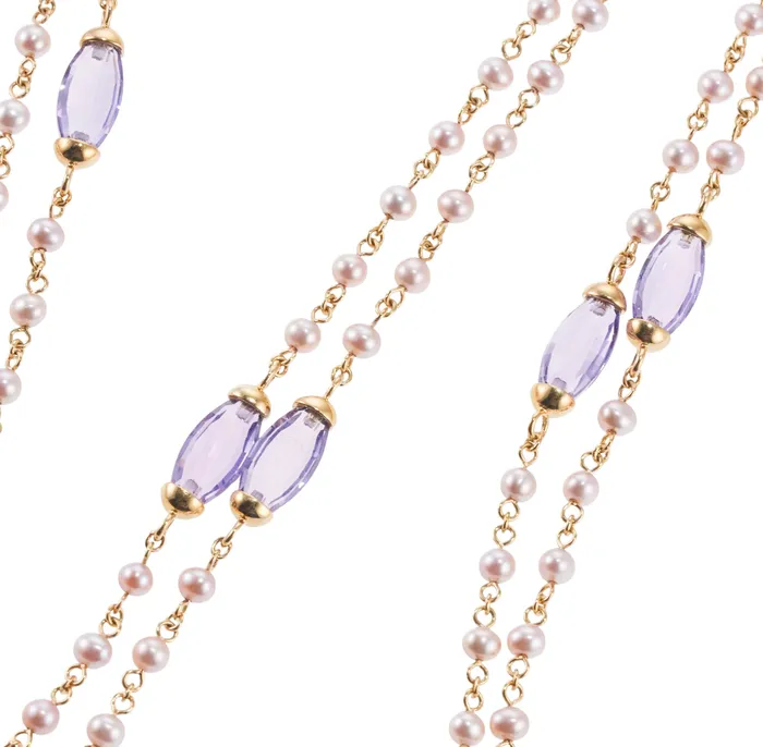 Necklaces Mimi Milano Nagai Pearl Amethyst Gold Long Necklace Mimi Milano