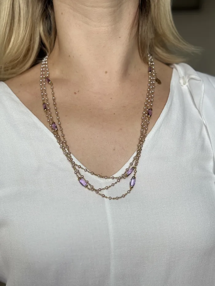 Necklaces Mimi Milano Nagai Pearl Amethyst Gold Long Necklace Mimi Milano