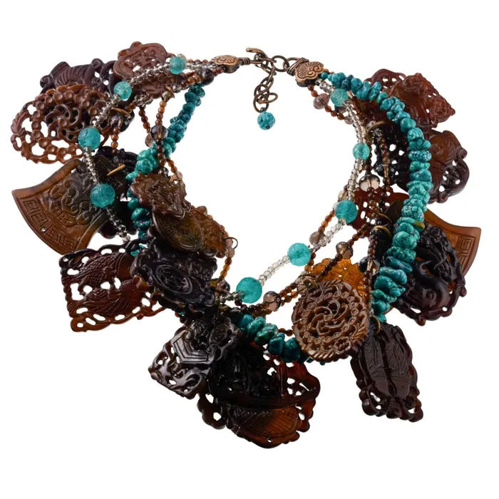 Necklaces Stephen Dweck Bronze Turquoise Quartz Carved Stone Necklace Stephen Dweck Necklaces Stephen Dweck Bronze Turquoise Quartz Carved Stone Necklace Stephen Dweck