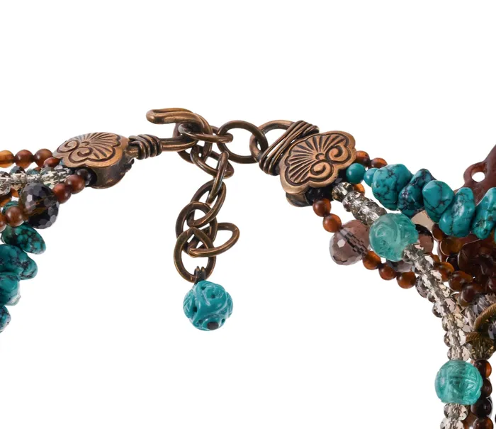 Necklaces Stephen Dweck Bronze Turquoise Quartz Carved Stone Necklace Stephen Dweck