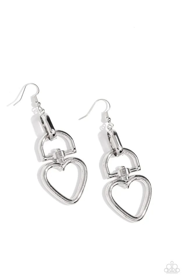 Padlock Your Heart Silver Earrings Jewelry by Bretta Paparazzi Accessories Earrings