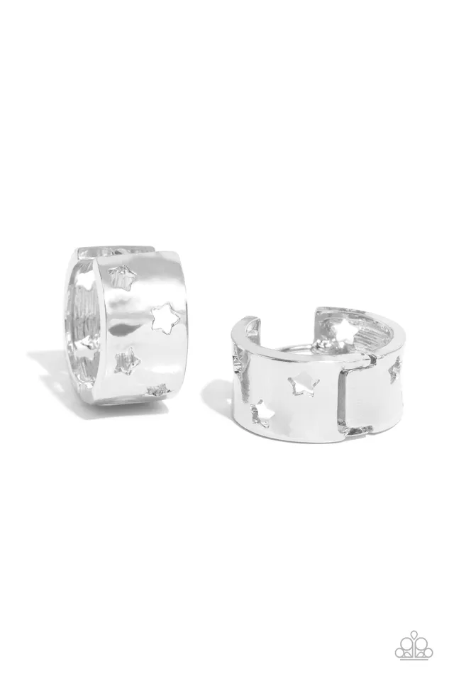 Paparazzi Accessories Setting the STAR High Silver Hoop Earrings Jewelry by Bretta Earrings