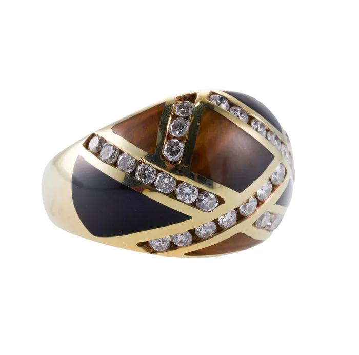Rings Asch Grossbardt Asch Grossbardt Inlay Tigers Eye Onyx Diamond Gold Ring
