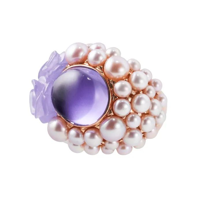 Rings Mimi Milano Mimi Milano Grace Lavender Jade Amethyst Pearl Gold Cocktail Ring