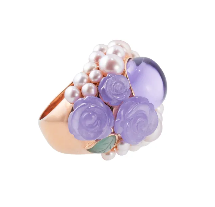 Rings Mimi Milano Mimi Milano Grace Lavender Jade Amethyst Pearl Gold Cocktail Ring