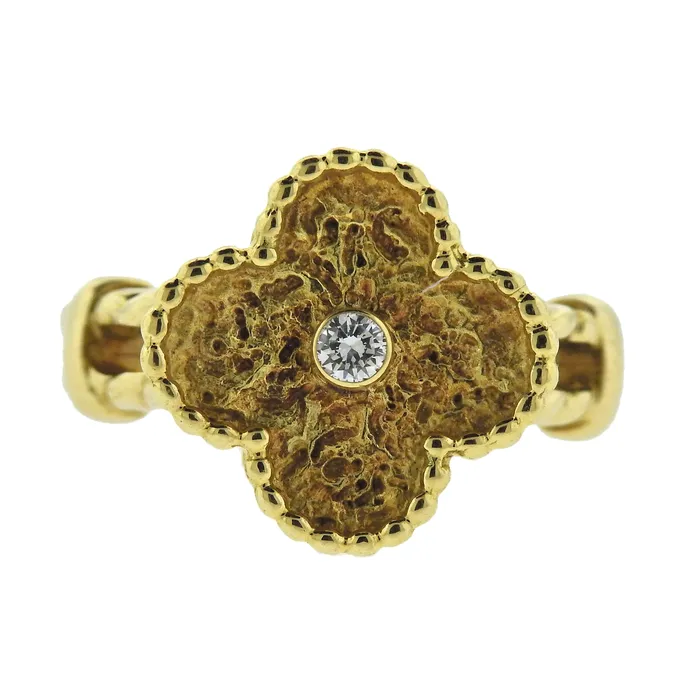 Rings Van Cleef Arpels Vintage Alhambra Diamond 18k Gold Ring Size 55 Van Cleef Arpels Rings Van Cleef Arpels Vintage Alhambra Diamond 18k Gold Ring Size 55 Van Cleef Arpels