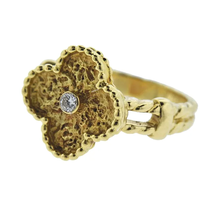 Rings Van Cleef Arpels Vintage Alhambra Diamond 18k Gold Ring Size 55 Van Cleef Arpels