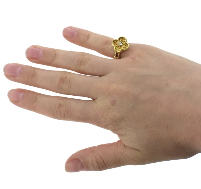 Rings Van Cleef Arpels Vintage Alhambra Diamond 18k Gold Ring Size 55 Van Cleef Arpels