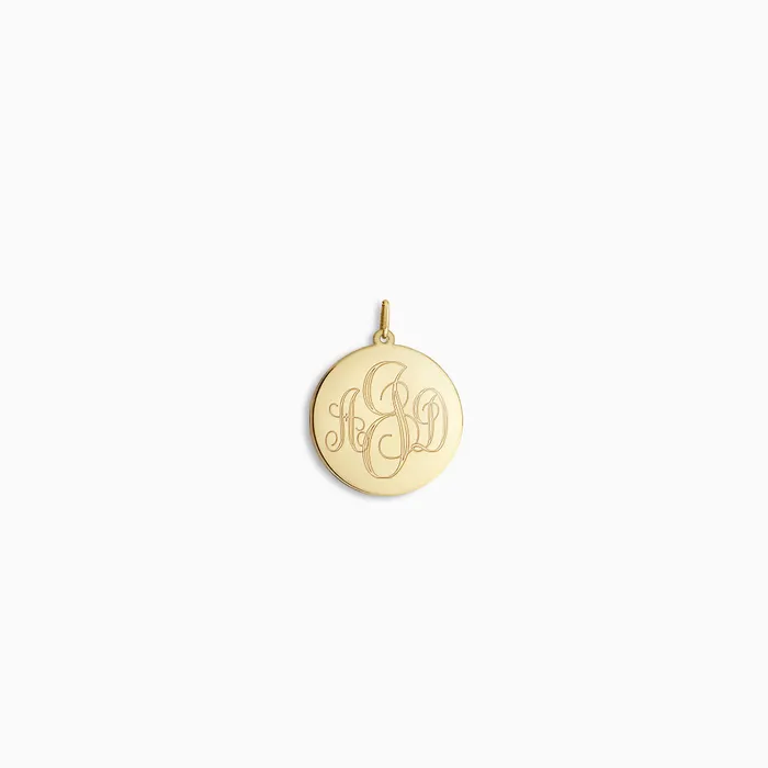 Sandy Steven Engravers Charm Necklaces Engravable 78 inch 14k Yellow Gold InterlockingScript Monogram Disc Charm Pendant