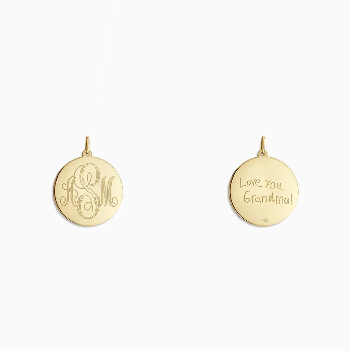 Sandy Steven Engravers Charm Necklaces Engravable 78 inch 14k Yellow Gold InterlockingScript Monogram Disc Charm Pendant
