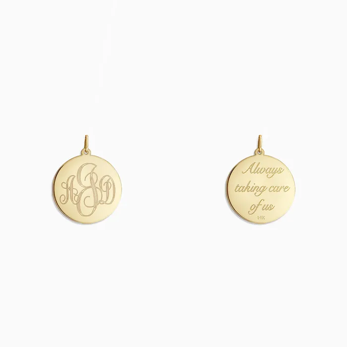 Sandy Steven Engravers Charm Necklaces Engravable 78 inch 14k Yellow Gold InterlockingScript Monogram Disc Charm Pendant