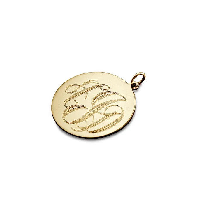 Sandy Steven Engravers Charm Necklaces Engravable 78 inch 14k Yellow Gold InterlockingScript Monogram Disc Charm Pendant