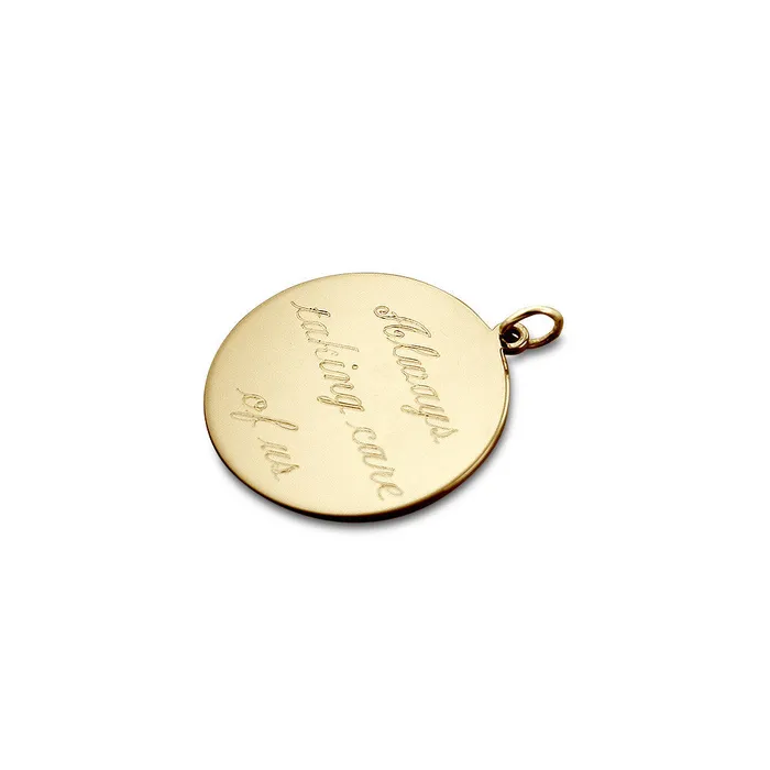 Sandy Steven Engravers Charm Necklaces Engravable 78 inch 14k Yellow Gold InterlockingScript Monogram Disc Charm Pendant
