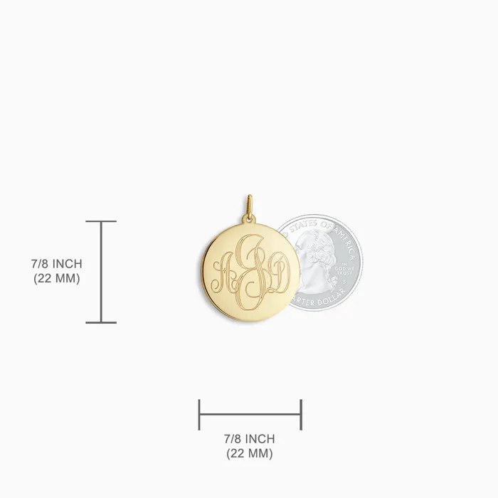 Sandy Steven Engravers Charm Necklaces Engravable 78 inch 14k Yellow Gold InterlockingScript Monogram Disc Charm Pendant