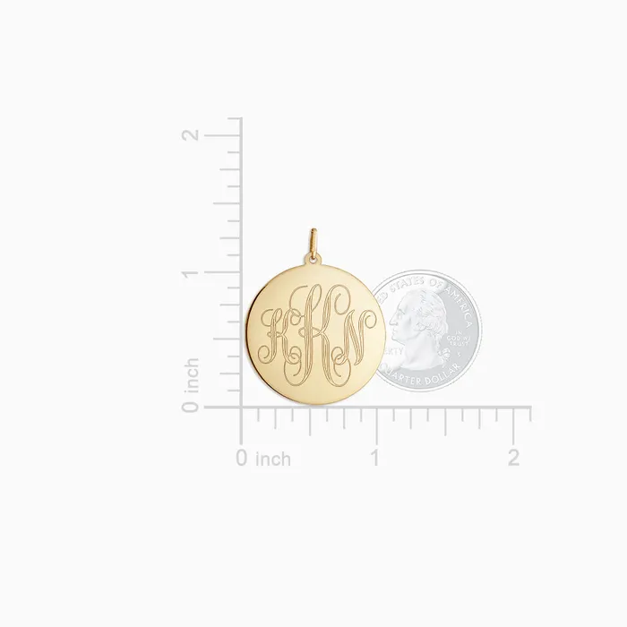 Sandy Steven Engravers Necklaces Engravable 1 inch 14k Yellow Gold InterlockingScript Monogram Disc Charm Necklace
