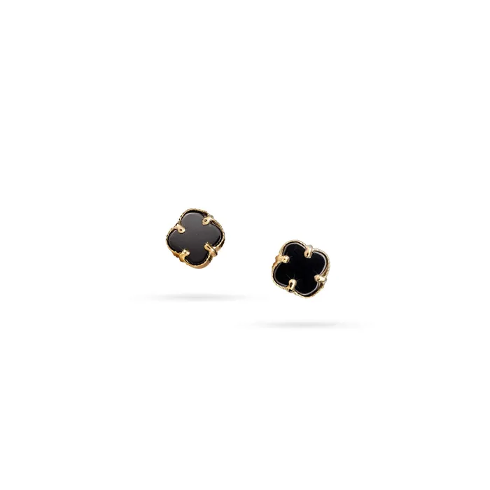 Senso Gold Bright Clover and Black Onyx Gold Earrings Senso Gold Earrings