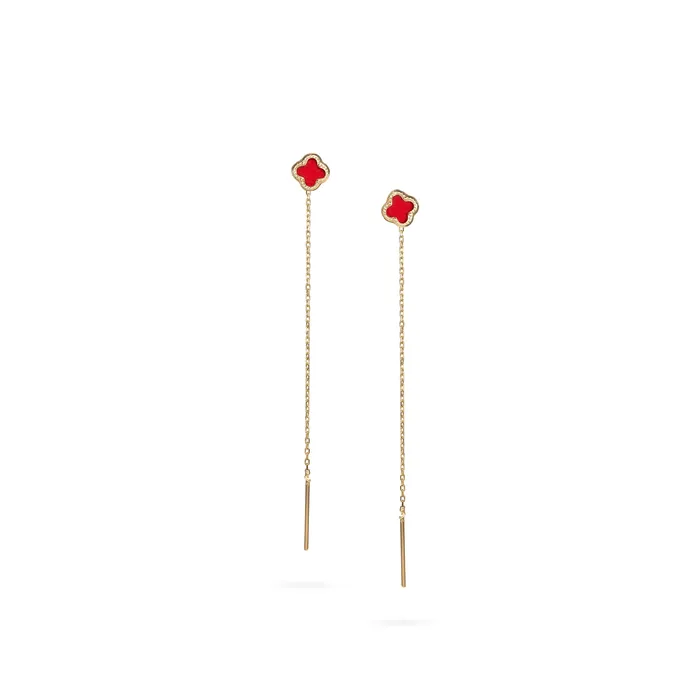 Senso Gold Earrings Womens gold clover and carnelian dangle earrings Senso Gold Shine Senso Gold Earrings Womens gold clover and carnelian dangle earrings Senso Gold Shine