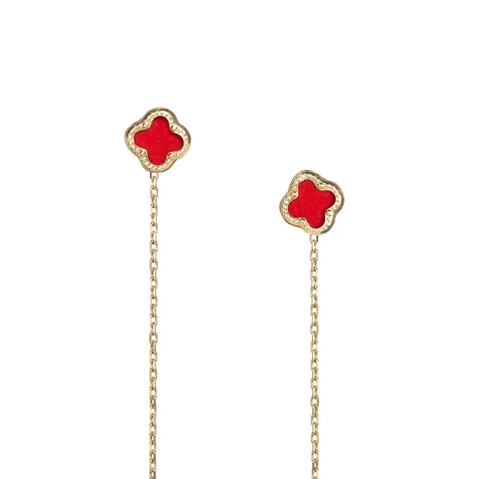 Senso Gold Earrings Womens gold clover and carnelian dangle earrings Senso Gold Shine