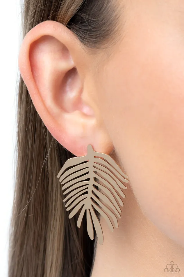 The FROND Row Gold Earrings Jewelry by Bretta Paparazzi Accessories Earrings