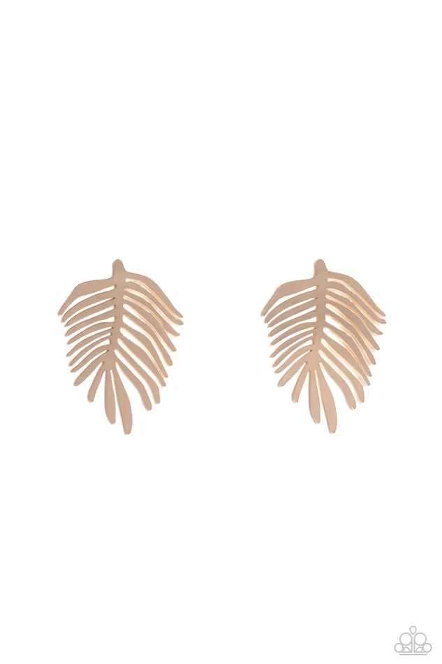 The FROND Row Gold Earrings Jewelry by Bretta Paparazzi Accessories Earrings