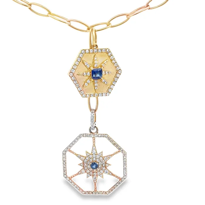 YaninaCo Jewelry Necklaces Diamond Sapphire Disc Charm Necklace
