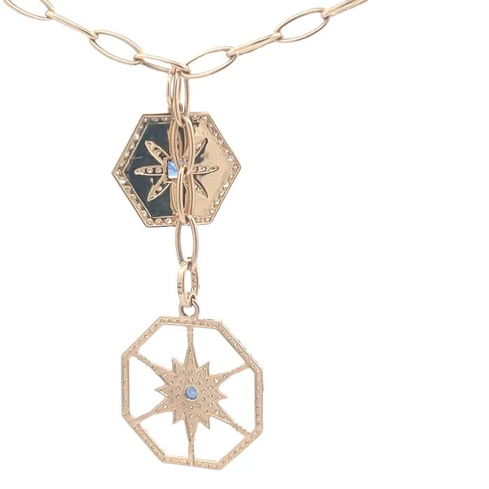 YaninaCo Jewelry Necklaces Diamond Sapphire Disc Charm Necklace YaninaCo Jewelry Necklaces Diamond Sapphire Disc Charm Necklace